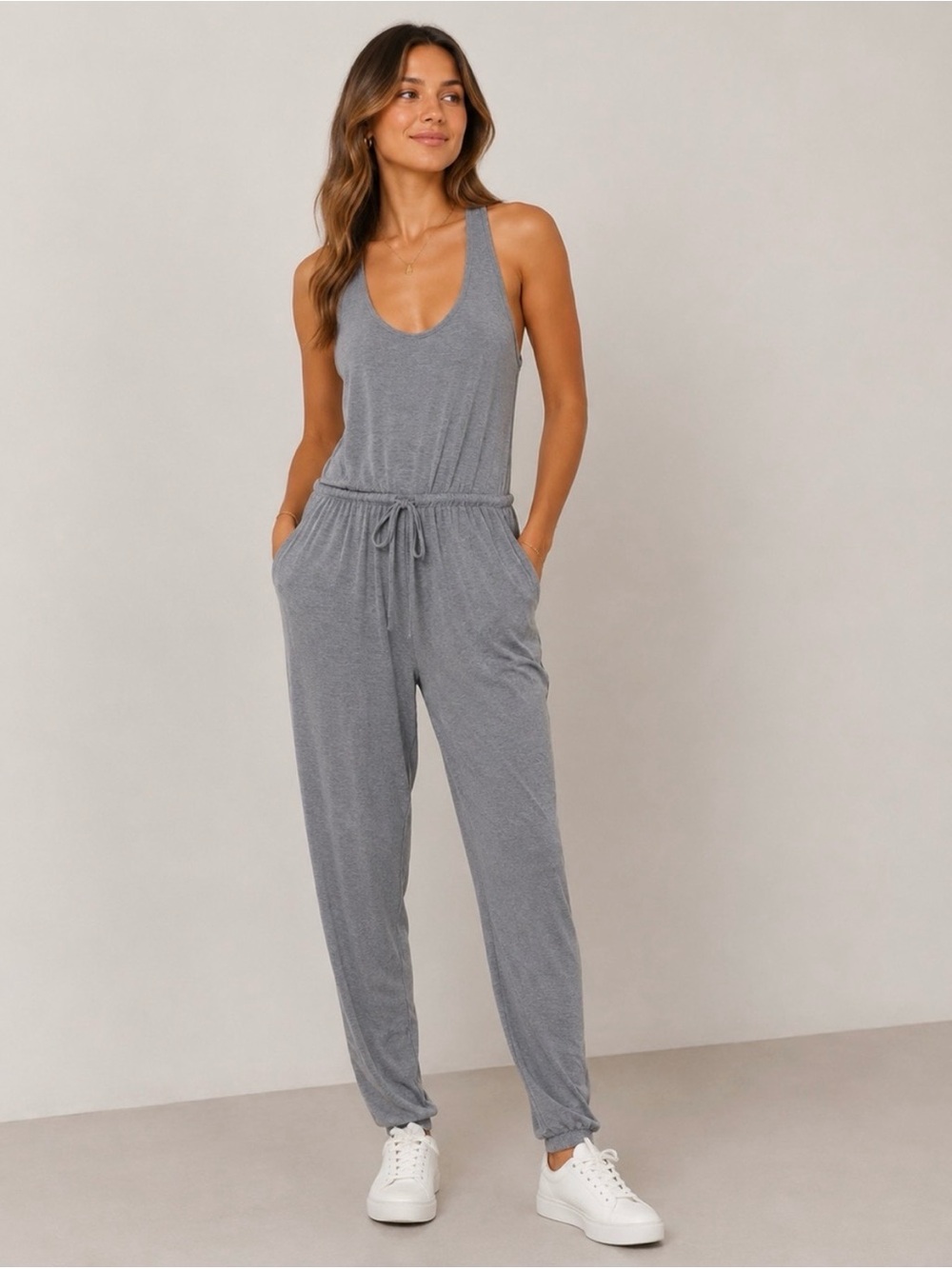 aerie Aerie Everyday Track Jumpsuit in Charcoal Heather Grey